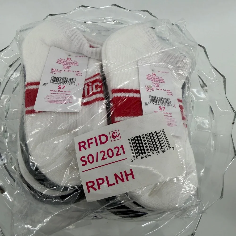 Justice Girls Athletic Socks White Red Stripe No Show Size Medium‎ 12 Pair Pack